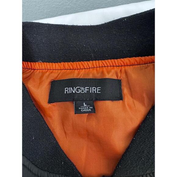 Ring Of Fire Black Back Graphic Skull Headdress Ribbed Cuffs Bomber Jacket Large - Picture 8 of 13